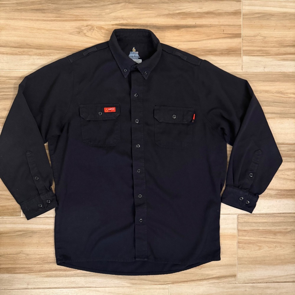 Lapco FR Mens Navy Blue Flame Resistant Work Shirt Medium DHS6NY CAT 2 NFPA 2112